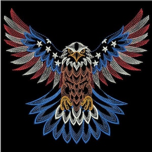 Flagged Bird, Winged Patriot, Freedom in Flight - Machine Embroidery Designs Instant Download 5x5 6x6 8x8 hoop SCA1319-006