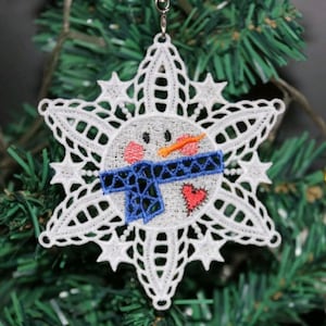 FSL Cool Snowman Snowflake Ornaments - Free Standing Lace Machine Embroidery Designs Instant Download 5x5 hoop APE3379-001