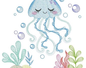 Tropical Friends jellyfish - Machine Embroidery Designs Instant Download 4x4 5x5 6x6 hoop APE3049-010