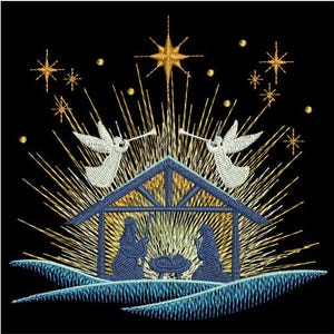 Peaceful Nativity, Starry Night, Holy Family Gathering - Machine Embroidery Designs Instant Download 4x4 5x5 6x6 hoop SCA0393-010