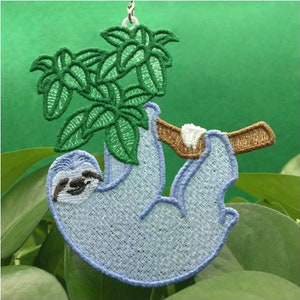 FSL Sloth - In the Jungle - Free Standing Lace Machine Embroidery Designs Instant Download 5x5 hoop APE3081-003