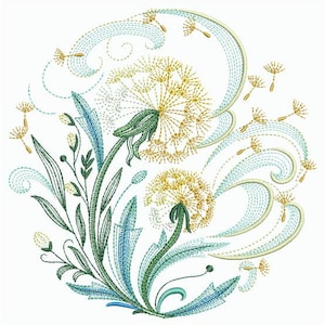 Brisa de diente de león, Flora caprichosa, Sinfonía de semillas danzantes - Diseños de bordado a máquina, descarga instantánea, bastidor de 5x5, 6x6 y 8x8, SCA0038-009