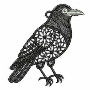 Sylwetka kruka, ozdobny ptak, ozdobne wzory haftu maszynowego – wolnostojące koronki do natychmiastowego pobrania, obręcz 5x5, SCA1261-010