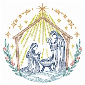 Nacimiento, Niño Jesús, Pesebre - Diseños de bordado a máquina, descarga instantánea, bastidor 4x4, 5x5, 6x6, SCA0080-007
