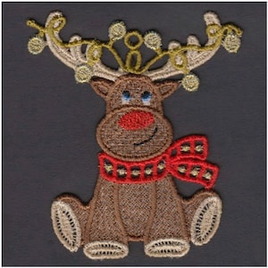 FSL ゴールデンクリスマストナカイ - フリースタンディングレースマシン刺繍デザイン 即時ダウンロード 4x4フープ APE2323-009