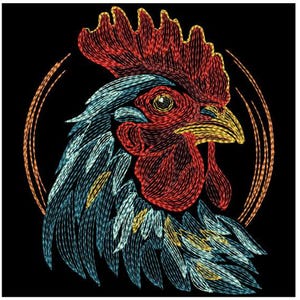 Gefiederter Kreis, Hahn-Krone, majestätisches Hahn-Porträt - Maschinenstickerei Designs Instant Download 4 x 4, 5 x 5, 6 x 6 Stickrahmen APE4004-011