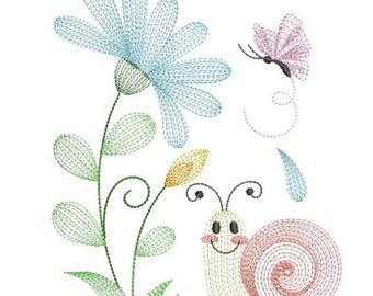 Cute Snail Rippled Spring Time - Machine Embroidery Designs Instant Download 5x5 6x6 8x8 hoop APE3137-002