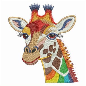 Rainbow Giraffe Portrait, Vibrant Safari Art, Patchwork Performer - Machine Embroidery Designs Instant Download 4x4 5x5 6x6 hoop SCA1615-001