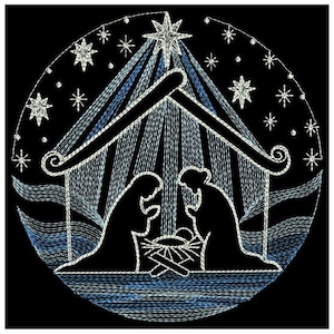 Sterrennacht, Bethlehem Sky Scene, Heilige Familie rust - machineborduurontwerpen direct downloaden 4 x 4 5 x 5 6 x 6 hoepel SCA0109-009