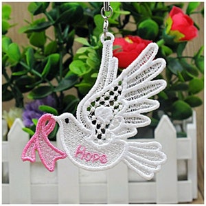 FSL ピンクリボン 鳩 - フリースタンディング レースマシン 刺繍デザイン 即時ダウンロード 4x4 フープ APE3366-007