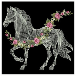 La belleza del caballo bordado en blanco - Diseños de bordado a máquina, descarga instantánea, bastidor 4x4, 5x5, 6x6, APE3486-002