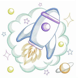 Starry Rocket, Space Adventure, Galactic Journey - Machine Embroidery Designs Instant Download 4x4 5x5 6x6 hoop SCA0350-005