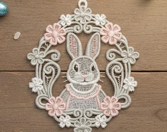 FSL Springtime Bunny - Free Standing Lace Machine Embroidery Designs Instant Download 4x4 hoop SCA0254-007
