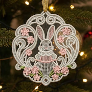FSL Blossom Bunny - Free Standing Lace Machine Embroidery Designs Instant Download 4x4 hoop SCA0254-006