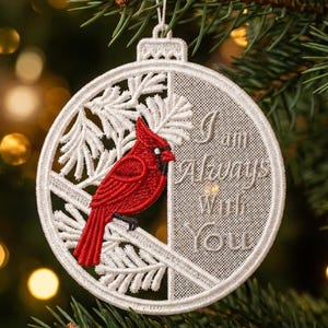 FSL Cardinal, Scarlet Winged Perch, Snowy Branch - Free Standing Lace Machine Embroidery Designs Instant Download 4x4 hoop SCA0217-002