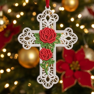 FSL Rose Adorned Cross - Free Standing Lace Machine Embroidery Designs ...