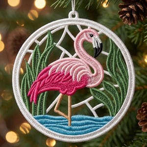 FSL Flamingo Elegance, Tropical Grace - Free Standing Lace Machine Embroidery Designs Instant Download 4x4 hoop SCA0208-005
