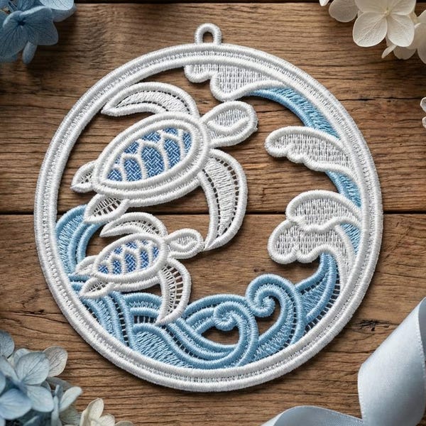 FSL Turtle Circle, Oceanic Round, Sea Creature - Free Standing Lace Machine Embroidery Designs Instant Download 4x4 hoop SCA0205-008