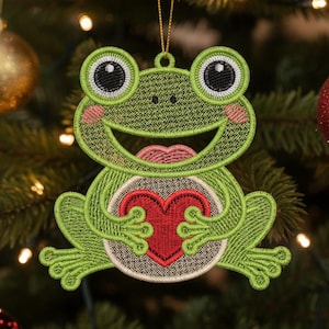 FSL Cute Frog, Lovely Amphibian, Green Frog - Free Standing Lace Machine Embroidery Designs Instant Download 5x5 hoop SCA1238-009