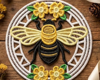 FSL Bee Buzz - フリースタンディングレースマシン刺繍デザイン 即時ダウンロード 4x4フープ SCA0215-009