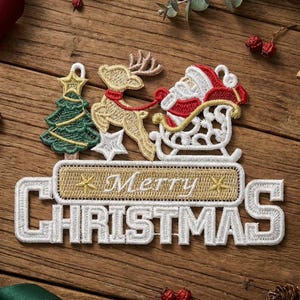 FSL メリークリスマス、サンタ、トナカイ - フリースタンディングレースマシン刺繍デザイン 即時ダウンロード 5x5フープ SCA0226-002