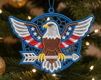 Águila americana FSL, guardián patriótico - Diseños de bordado a máquina de encaje independiente, descarga instantánea, bastidor de 5 x 5, SCA1266-004