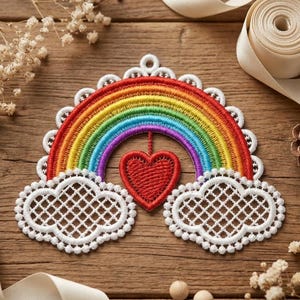 FSL Rainbow, Rainbow Love - Free Standing Lace Machine Embroidery Designs Instant Download 5x5 hoop SCA1255-004