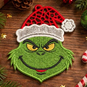 FSL Grinchy Santa - Free Standing Lace Machine Embroidery Designs Instant Download 4x4 hoop SCA1259-005