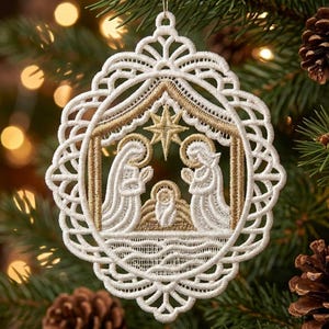 FSL Nativity Scene, Baby Jesus, Manger with Infant - Free Standing Lace Machine Embroidery Designs Instant Download 5x5 hoop SCA0267-007