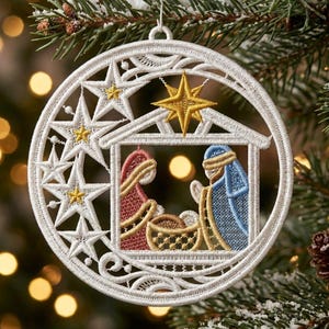 Décoration de crèche FSL, déco de Noël étoilé - motifs de broderie Machine dentelle sur pied, téléchargement immédiat cerceau 5 x 5 SCA1225-009