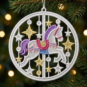 Carousel Dreams, Starry Adventure, Magical Horse - Free Standing Lace Machine Embroidery Designs Instant Download 4x4 hoop SCA0223-002