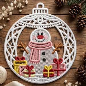 Ornement de bonhomme de neige FSL - motifs de broderie Machine dentelle sur pied, téléchargement immédiat cerceau 5 x 5 SCA1245-010
