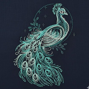 優美な孔雀、雄大な羽毛、鮮やかなエレガンス - 機械刺繍デザイン 即時ダウンロード 4x4 5x5 6x6 フープ APE4005-010