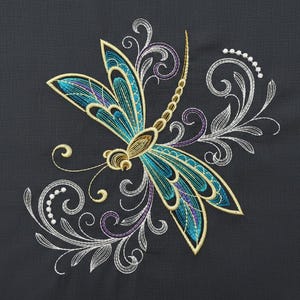 Goldwinged Dragonfly, Swirling Beauty, Midnight Flight - Machine Embroidery Designs Instant Download 4x4 5x5 6x6 hoop SCA0305-008