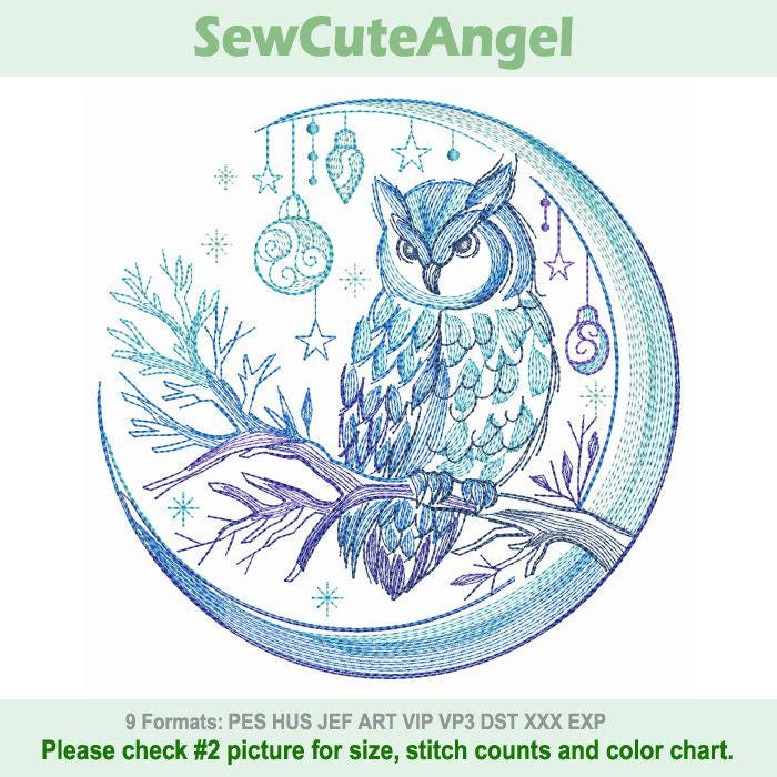 Winter Owl, Night Watcher, Moonlit Guardian, Silent Wings - Machine Embroidery Designs Instant Downl
