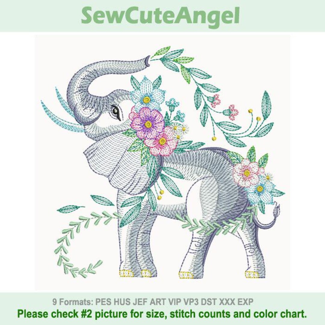 Elephant, Symphony of Nature, Vibrant Wildlife- Machine Embroidery