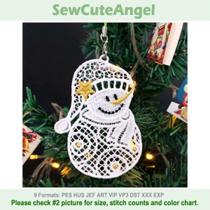 FSL Snowman Ornament Dazzling Christmas - Free Standing Lace Machine Embroidery Designs Instant Download 4x4 hoop APE3196-004