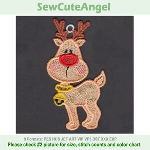 FSL Golden Christmas Reindeer - Free Standing Lace Machine Embroidery Designs Instant Download 4x4 hoop APE2335-010