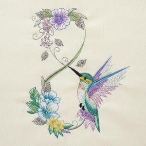 Elegancia de colibrí, sinfonía floral, delicada danza de la naturaleza - Diseños de bordado a máquina, descarga instantánea, bastidor de 5x5, 6x6 y 8x8, SCA0028-001