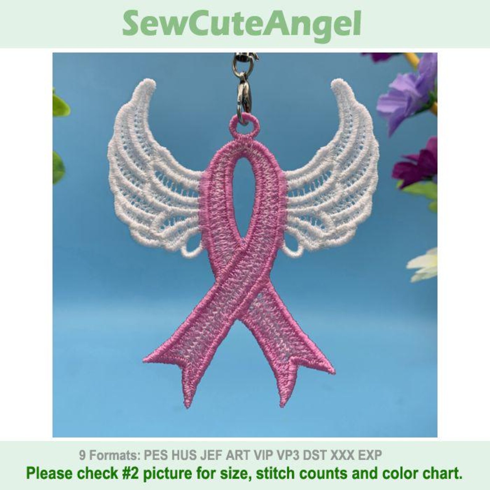 FSL Angelic Wings, Pink Ribbon Charm - Free Standing Lace Machine ...