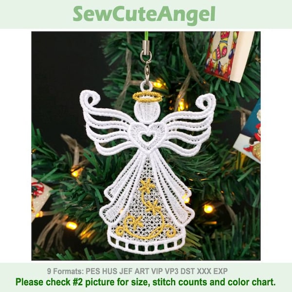 FSL Dazzling Christmas Angel - Free Standing Lace Machine Embroidery Designs Instant Download 4x4 hoop APE3196-001