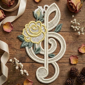 Roos melodie, bloemenharmonie, muzikale bloesem - vrijstaande kant machineborduurontwerpen Instant Download 4 x 4 hoepel SCA0210-09