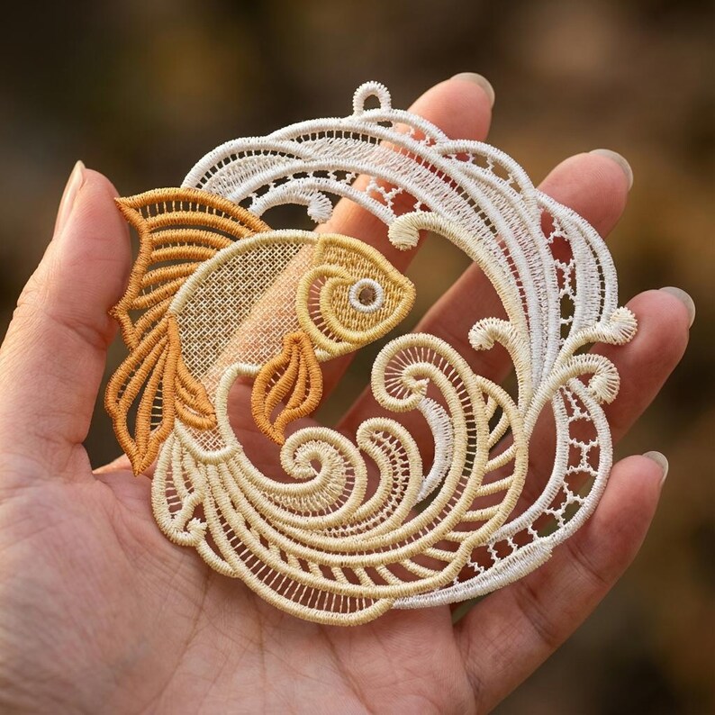 Fish Lace Pattern Golden Circle, Fishy Delight, Underwater Seren - Free Standing Lace ...