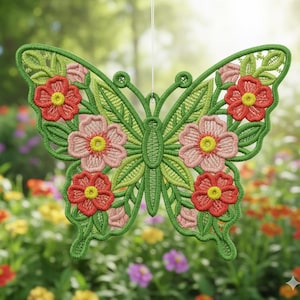 Floral Butterfly Art, Threaded Garden Wing, Wh - Free Standing Lace Machine Embroidery Designs Instant Download 5x5 hoop SCA1263-006