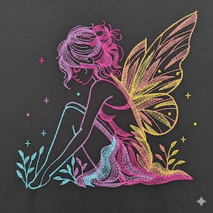 Hada Resplandeciente, Espíritu Arcoíris, Belleza Celestial Alada - Diseños de Bordado a Máquina Descarga Instantánea en bastidor 4x4, 5x5, 6x6 SCA0113-004