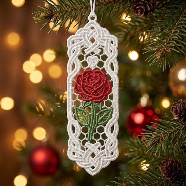 FSL Rose Bookmark, Green Stem Beauty, Elegant Fl - Free Standing Lace Machine Embroidery Designs Instant Download 5x7 hoop SCA1251-010