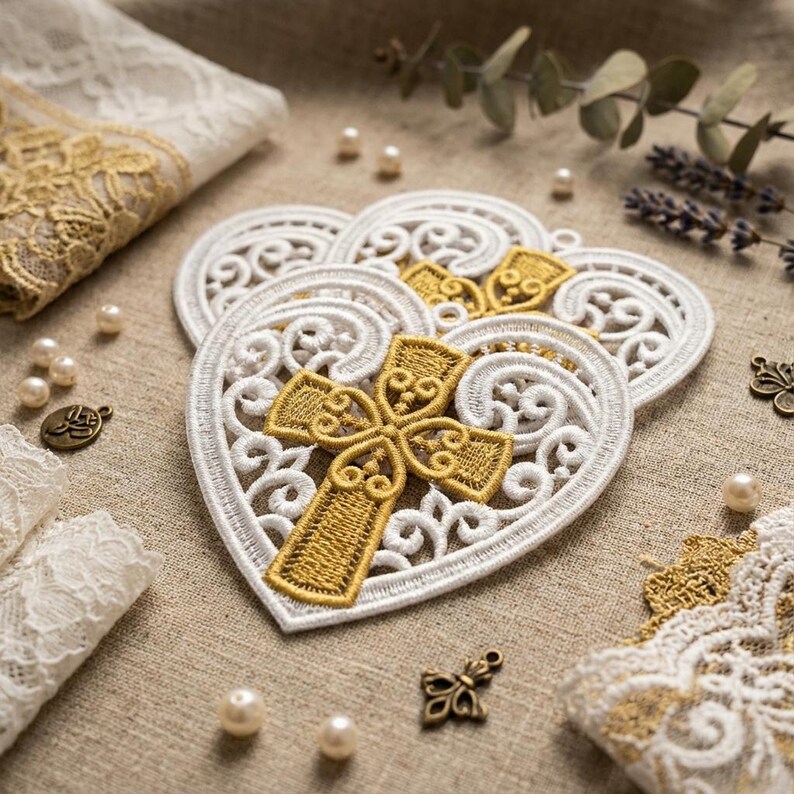 FSL Golden Heart Cross - Free Standing Lace Machine Embroidery Designs ...