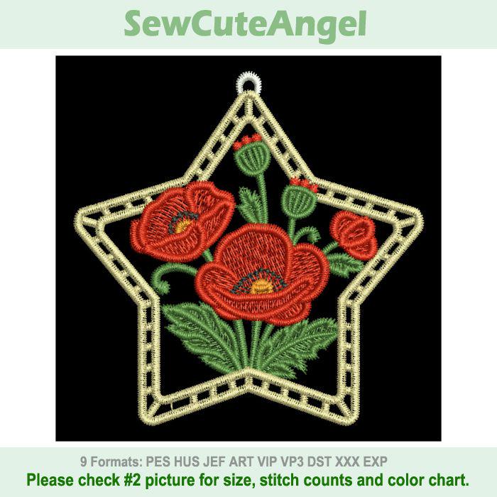 FSL Poppy Star - Free Standing Lace Machine Embroidery Designs