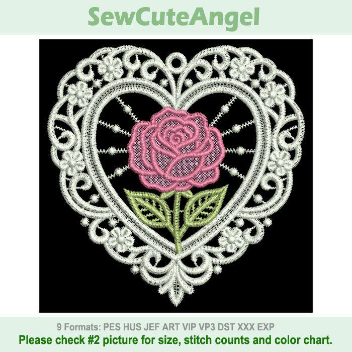 FSL Heart Rose - Free Standing Lace Machine Embroidery Designs Instant ...