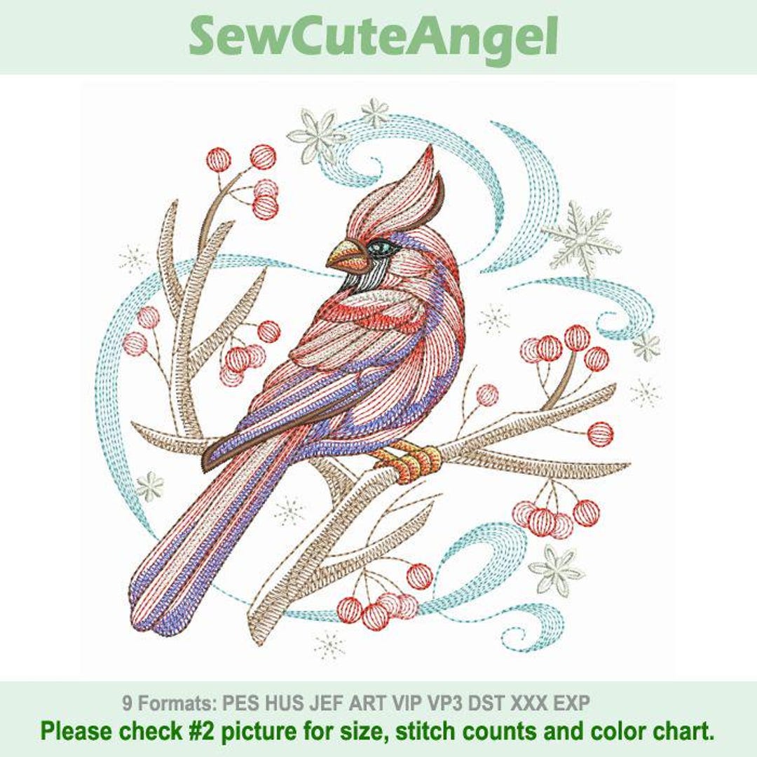Winter Cardinal - Machine Embroidery Designs Instant Download 5x5 6x6 ...